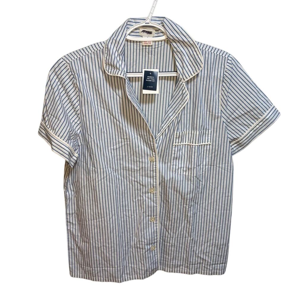 J. Crew Factory Blue White Stripe Pajama Top Pocket Button Down Collared Small